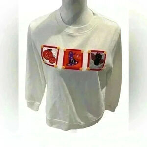 Halloween Holiday Editions White crewneck Halloween Embroidered Patchwork Sz S